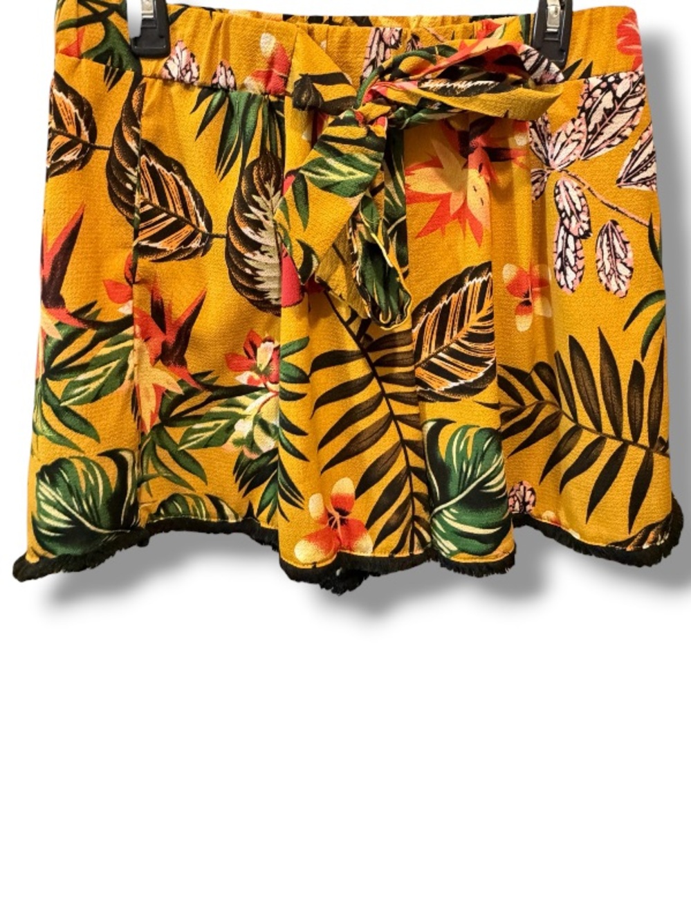 Chances R Women’s Tropical Yellow Floral Tie-Waist Summer Vacation Shorts